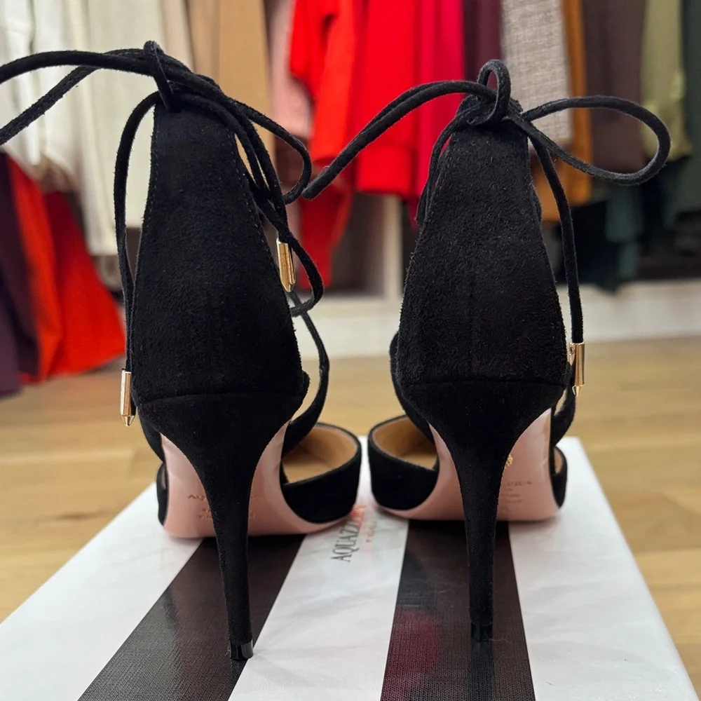 Aquazzura Very Matilde 85mm Black Suede Pumps Size 37.5 - Picture 4 of 11